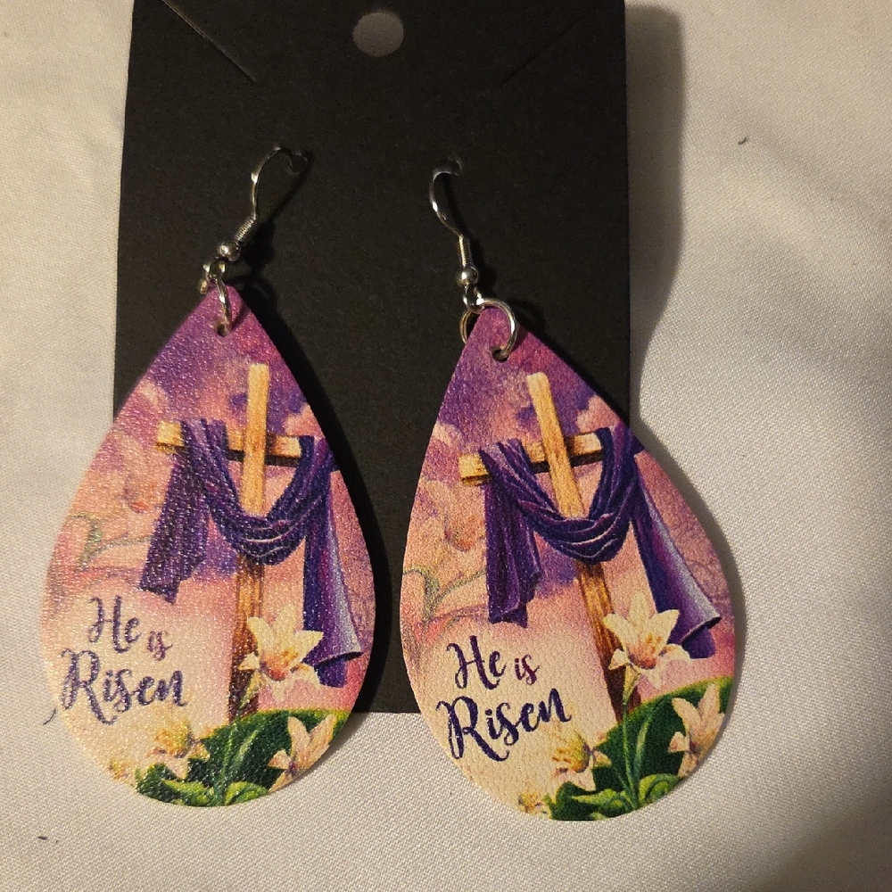 He Is Risen Cross Earrings